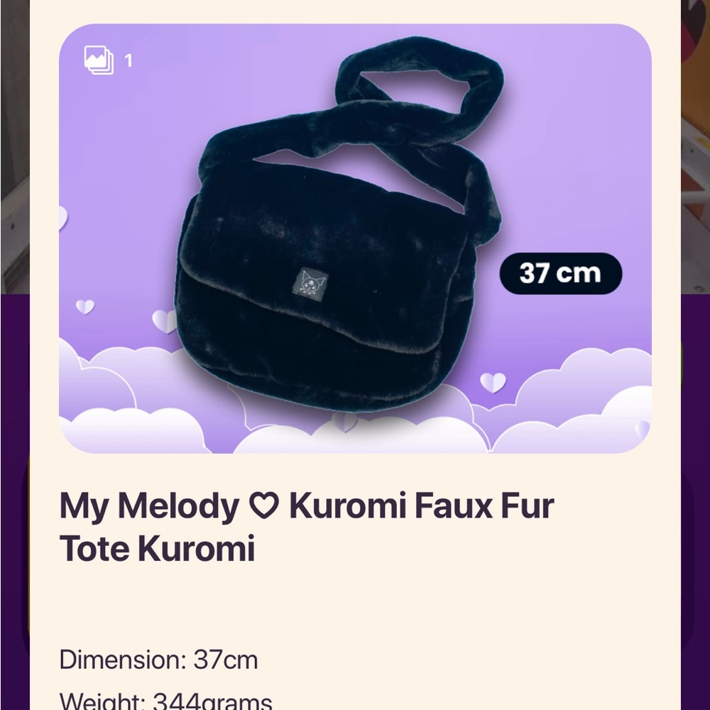 My melody Kuromi faux fur tote